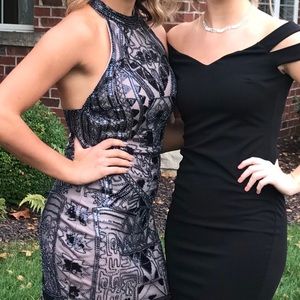 Black high neck bodycon dress